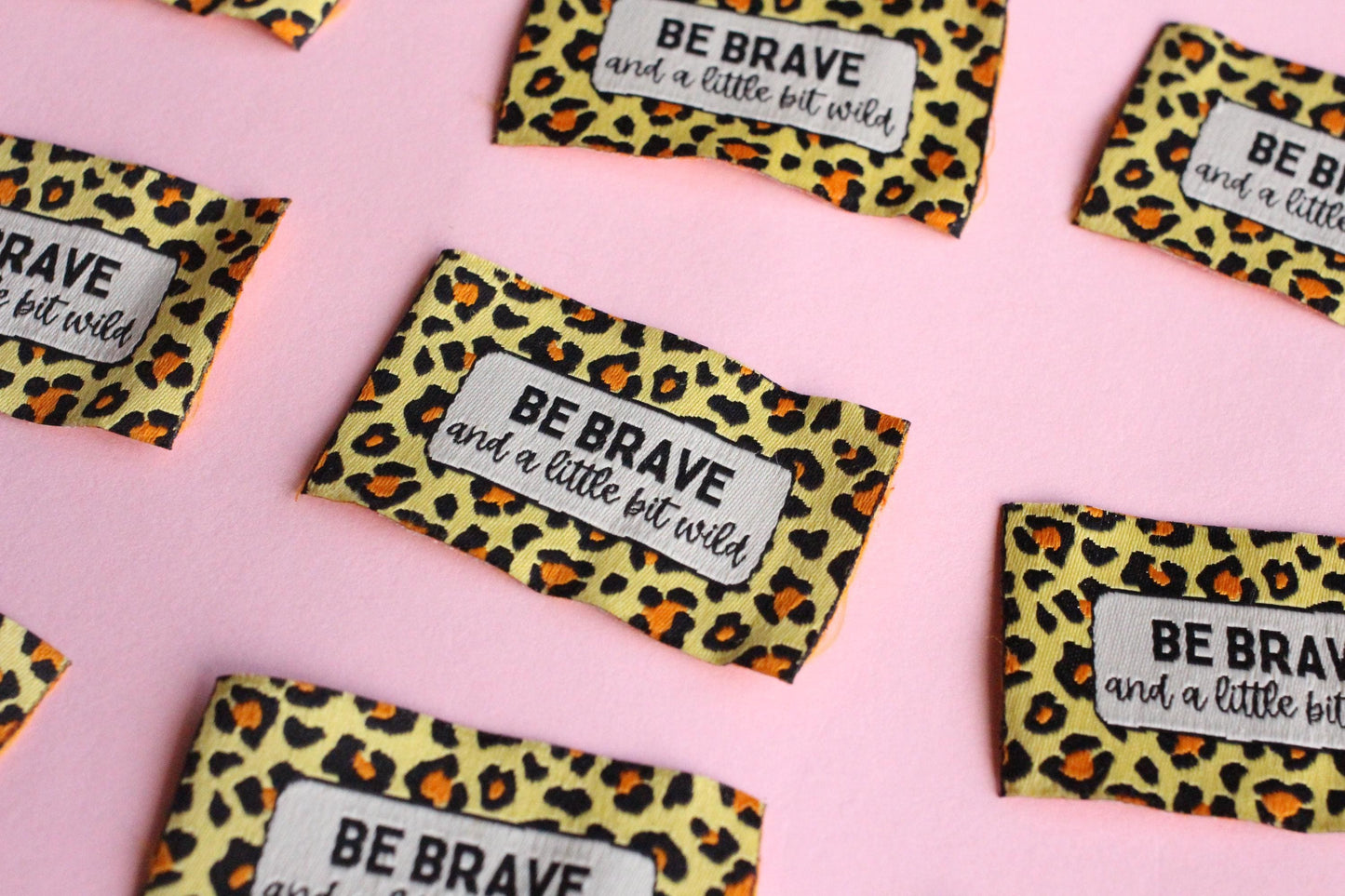 Animal Print Woven Sewing Labels – Pack of 5 “Be Brave & A Little Bit Wild” Tags, Handmade Clothing Labels for Quilting and Crochet - The Cosy Club Handmade