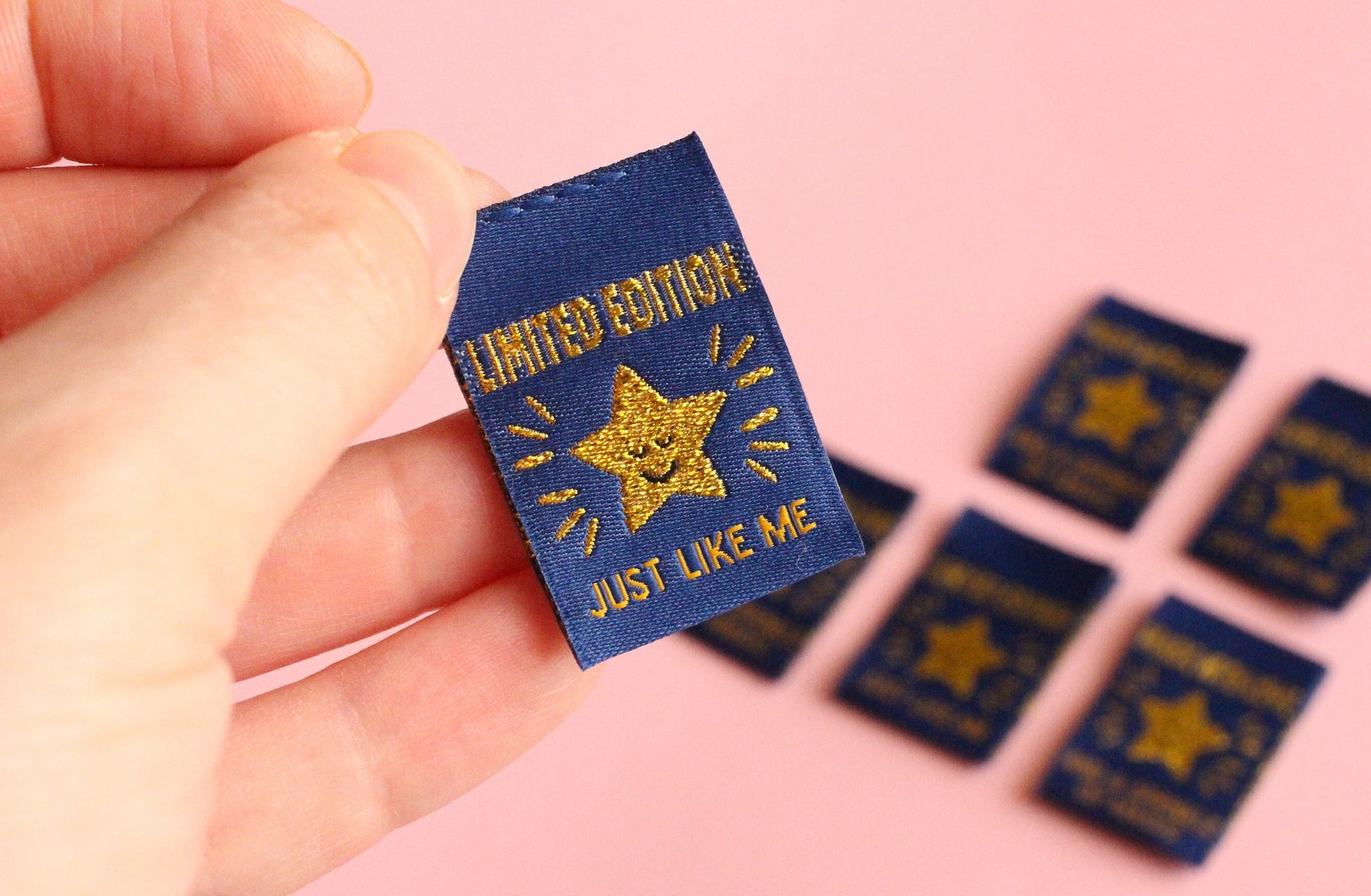 Metallic Gold Star Sewing Labels – Pack of 6 “Handmade With Love” & “Limited Edition” Double-Sided Woven Tags for Handmade Clothes - The Cosy Club Handmade