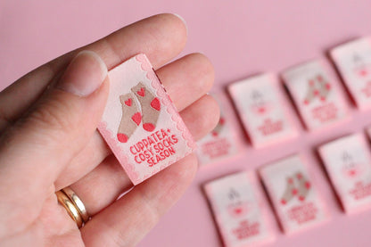 HOT CHOCOLATE WEATHER | Cosy Winter Double Sided Woven Sewing Labels (6 Pack) - The Cosy Club Handmade