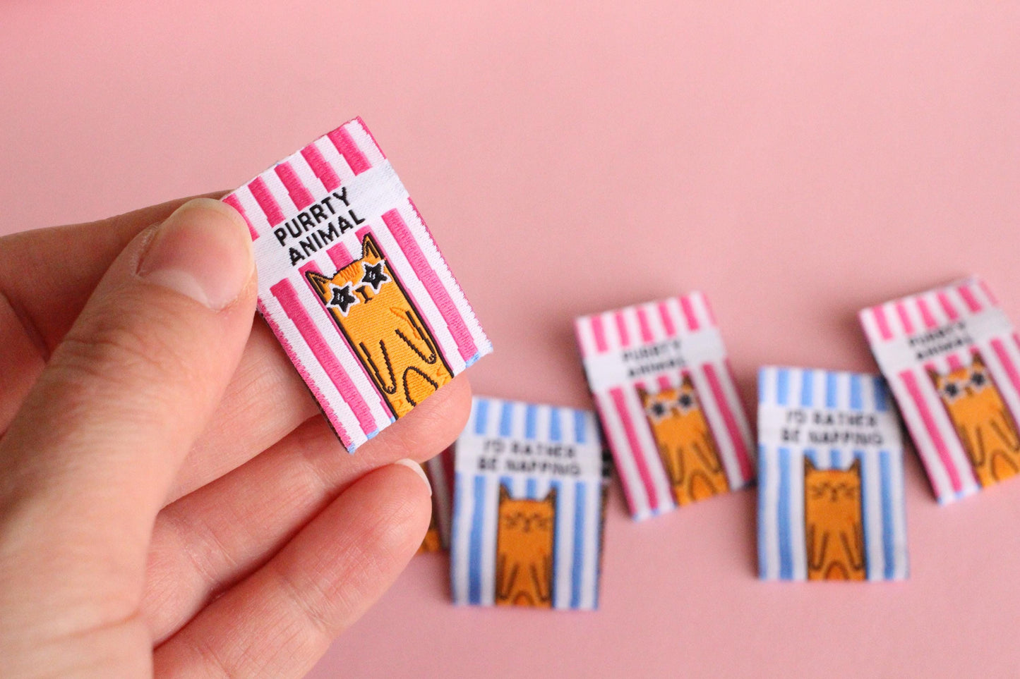 PURRTY ANIMAL | I'D RATHER BE NAPPING Cat Double Sided Woven Sewing Labels (6 Pack) - The Cosy Club Handmade