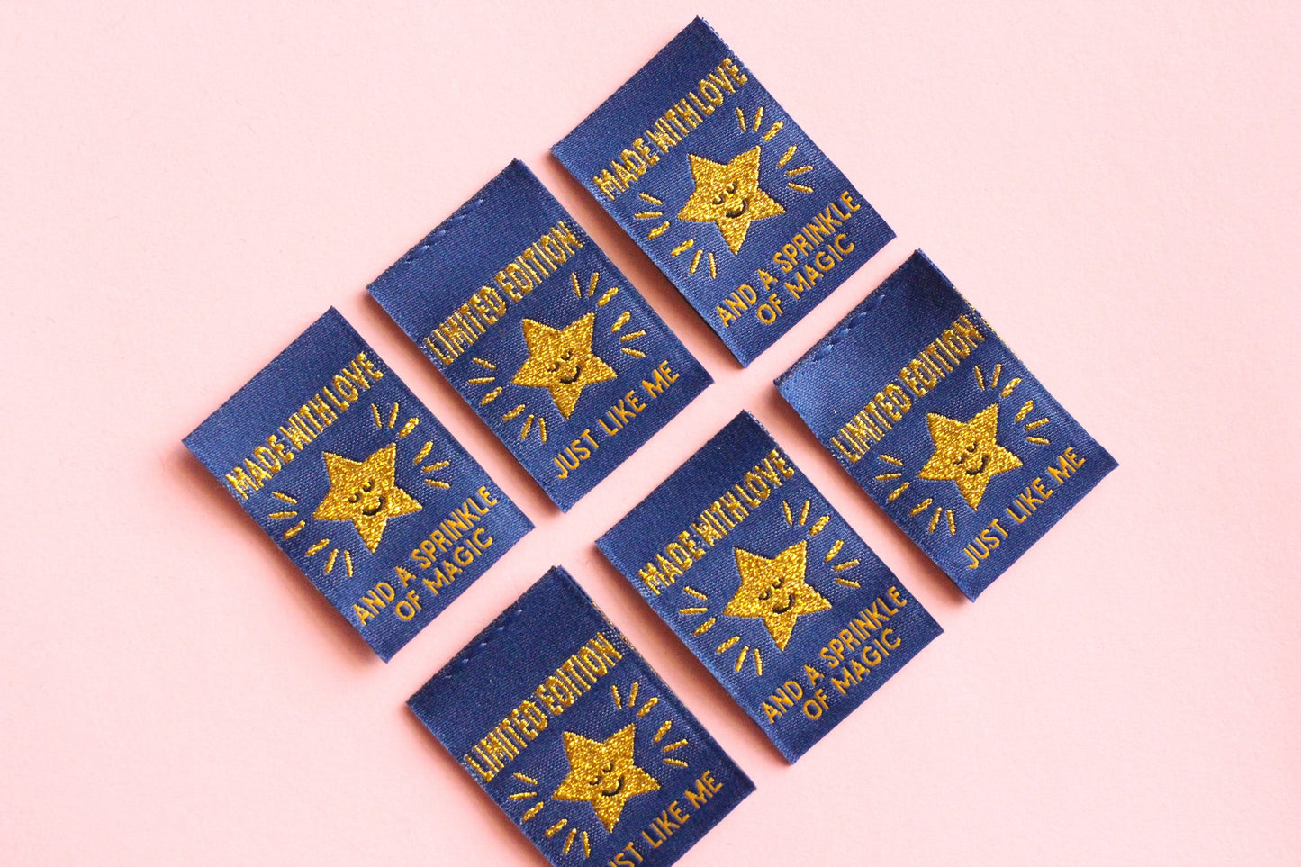 Metallic Gold Star Sewing Labels – Pack of 6 “Handmade With Love” & “Limited Edition” Double-Sided Woven Tags for Handmade Clothes - The Cosy Club Handmade