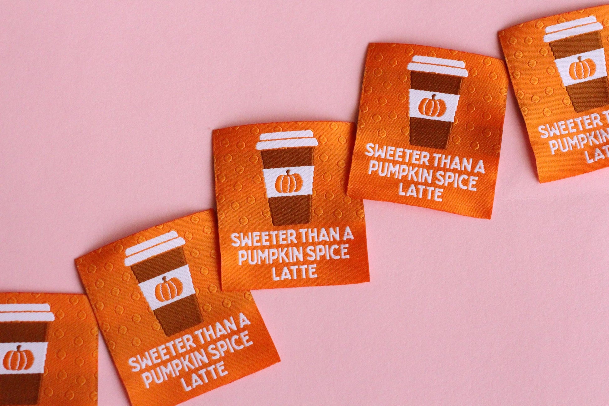 SWEETER THAN A PUMPKIN SPICE LATTE | Autumn Fall Flat Woven Sewing Labels (5 Pack) - The Cosy Club Handmade