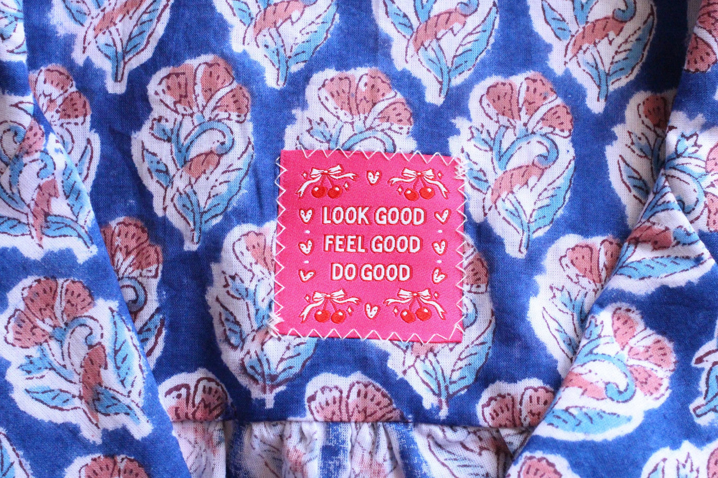 Pink Woven Sewing Labels – Pack of 5 Coquette Bow Cherry “Feel Good Look Good Do Good” Tags, Fun Clothing Labels for Handmade Projects - The Cosy Club Handmade