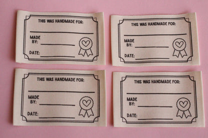 HANDMADE CERTIFICATE LABELS | Organic cotton sewing labels (6 Pack) - The Cosy Club Handmade