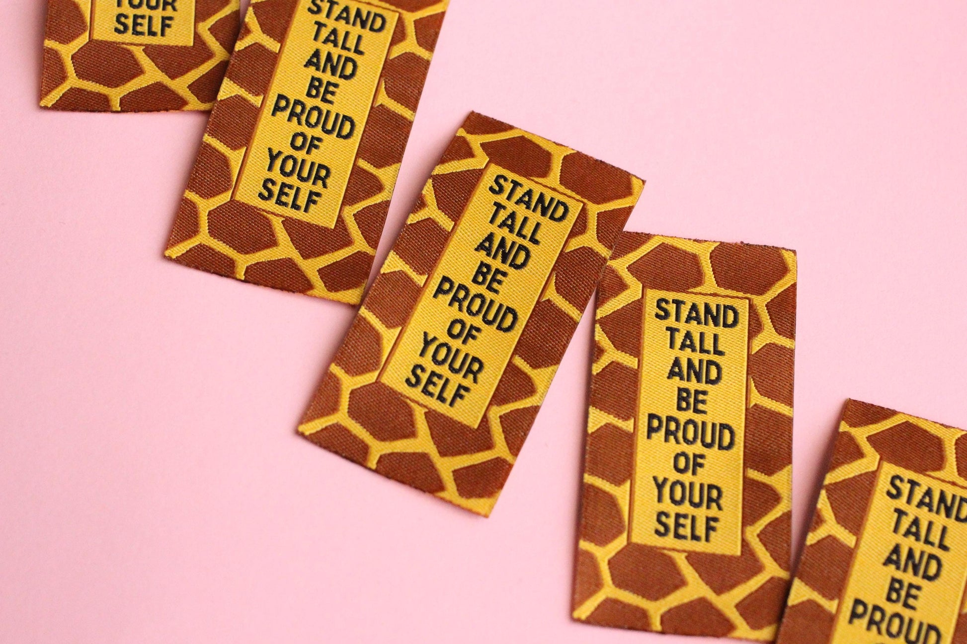 Giraffe Woven Sewing Labels – Pack of 5 “Stand Tall and Be Proud of Yourself” Tags, Fun Clothing Labels for Handmade Clothes, Quilting - The Cosy Club Handmade