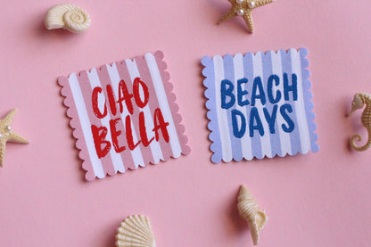 SCALLOP EDGE PACK | Scallop Edge Woven Sewing Labels: Beach Days & Ciao Bella - Pack of 4 clothes tags for Handmade projects, Interfaced - The Cosy Club Handmade