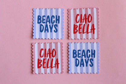 Ciao Bella SCALLOP EDGE Woven Sewing Labels: Cute Pink & White Stripe Clothes Tags for Handmade Projects, Summer Woven Labels, Interfaced - The Cosy Club Handmade