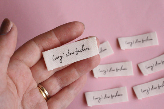 Organic Cotton Woven Sewing Labels – Pack of 6 “Slow Fashion” Tags, Super Soft Clothing Labels for Knitting, Crochet & Handmade Clothes - The Cosy Club Handmade