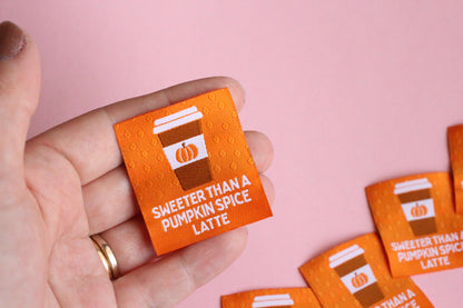 SWEETER THAN A PUMPKIN SPICE LATTE | Autumn Fall Flat Woven Sewing Labels (5 Pack) - The Cosy Club Handmade