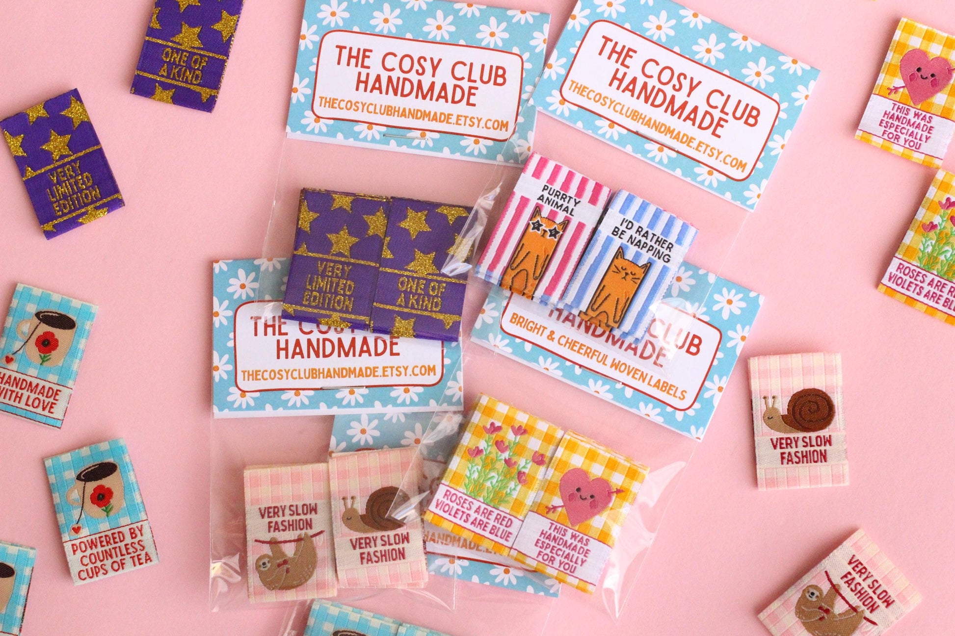 Funny Woven Sewing Labels – Pack of 6 Snail & Sloth “Very Slow Fashion” Tags, Labels for Quilting, Knitting and Crochet - The Cosy Club Handmade