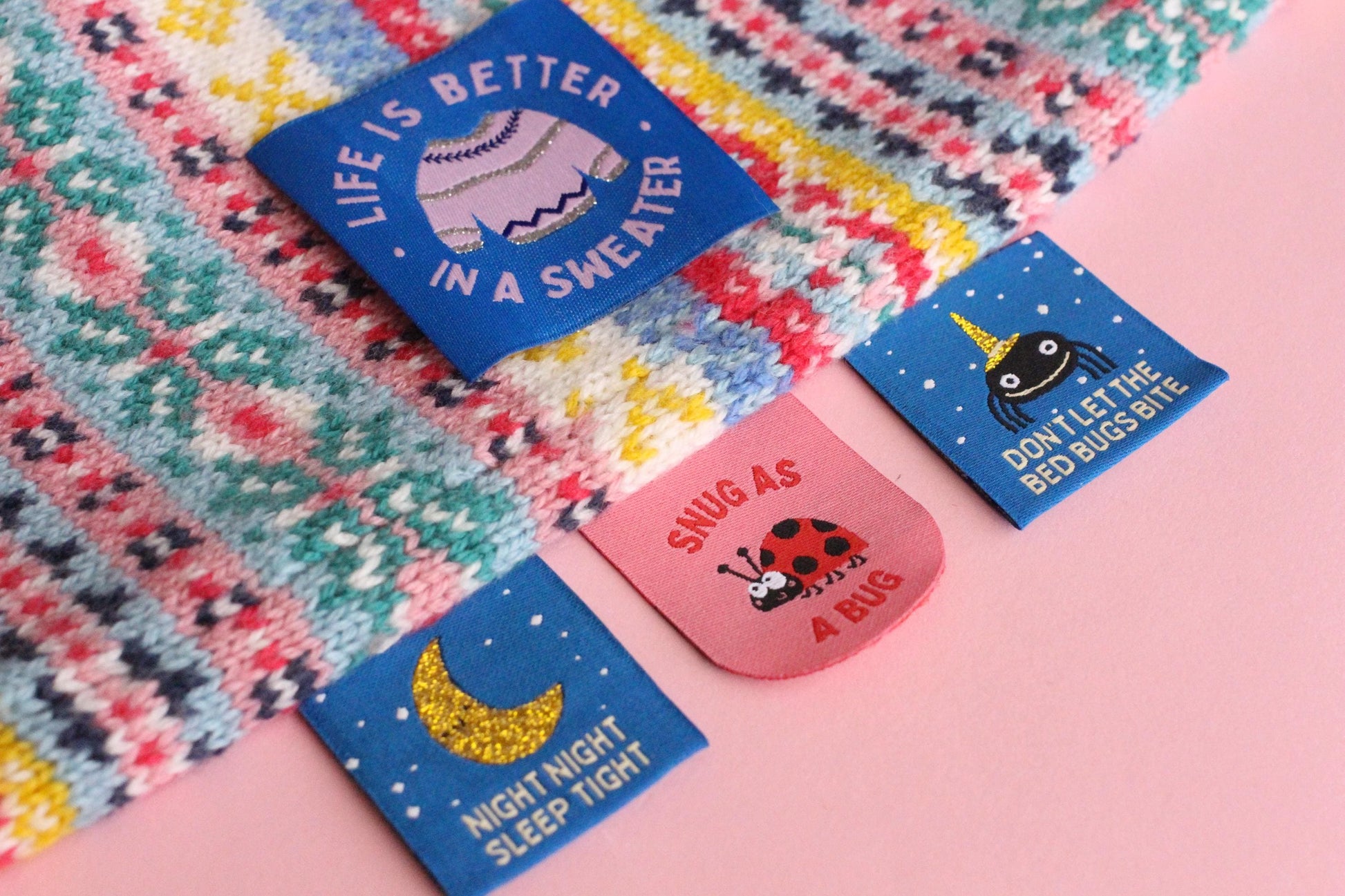 Ladybird / Ladybug Woven Sewing Labels – Pack of 5 Pink “Snug as a Bug” Cute Tags, Soft Clothing Labels for Crochet and Handmade Clothes - The Cosy Club Handmade