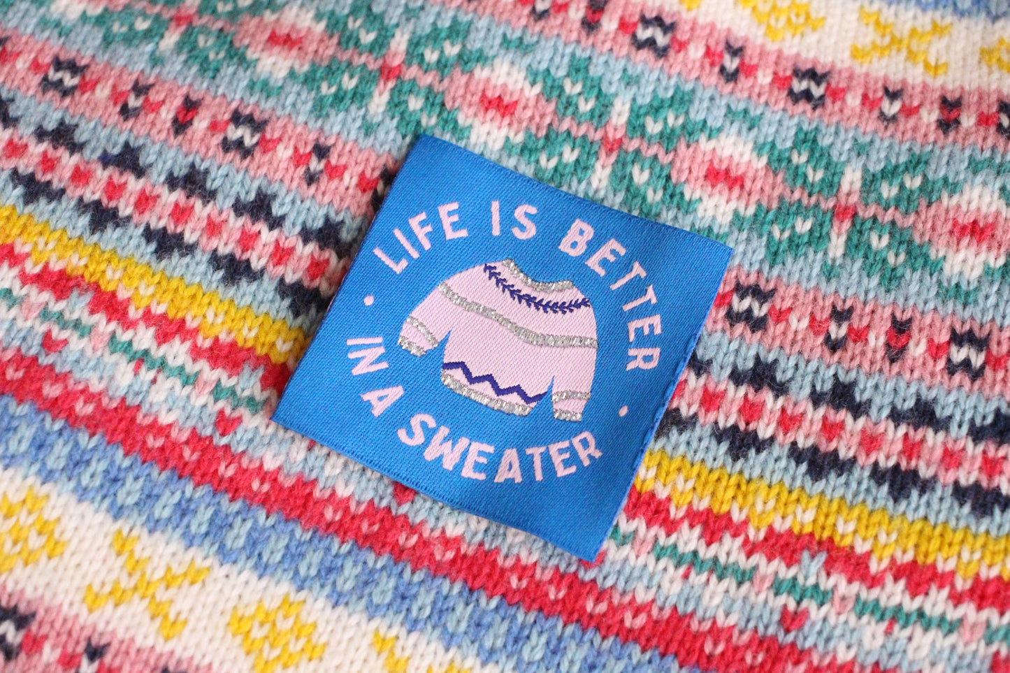 Winter Woven Sewing Labels – Pack of 5 Cosy Labels “Life is Better in a Sweater” Tags, Fun Clothing Labels for Handmade Projects, Knitting - The Cosy Club Handmade
