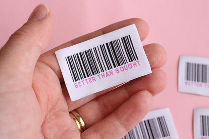 Woven Clothing Labels - "Better Than Bought" Barcode Design Woven Sewing Labels - Pack of 5 Fun Tags for Handmade Projects and Gifts, Crafts - The Cosy Club Handmade