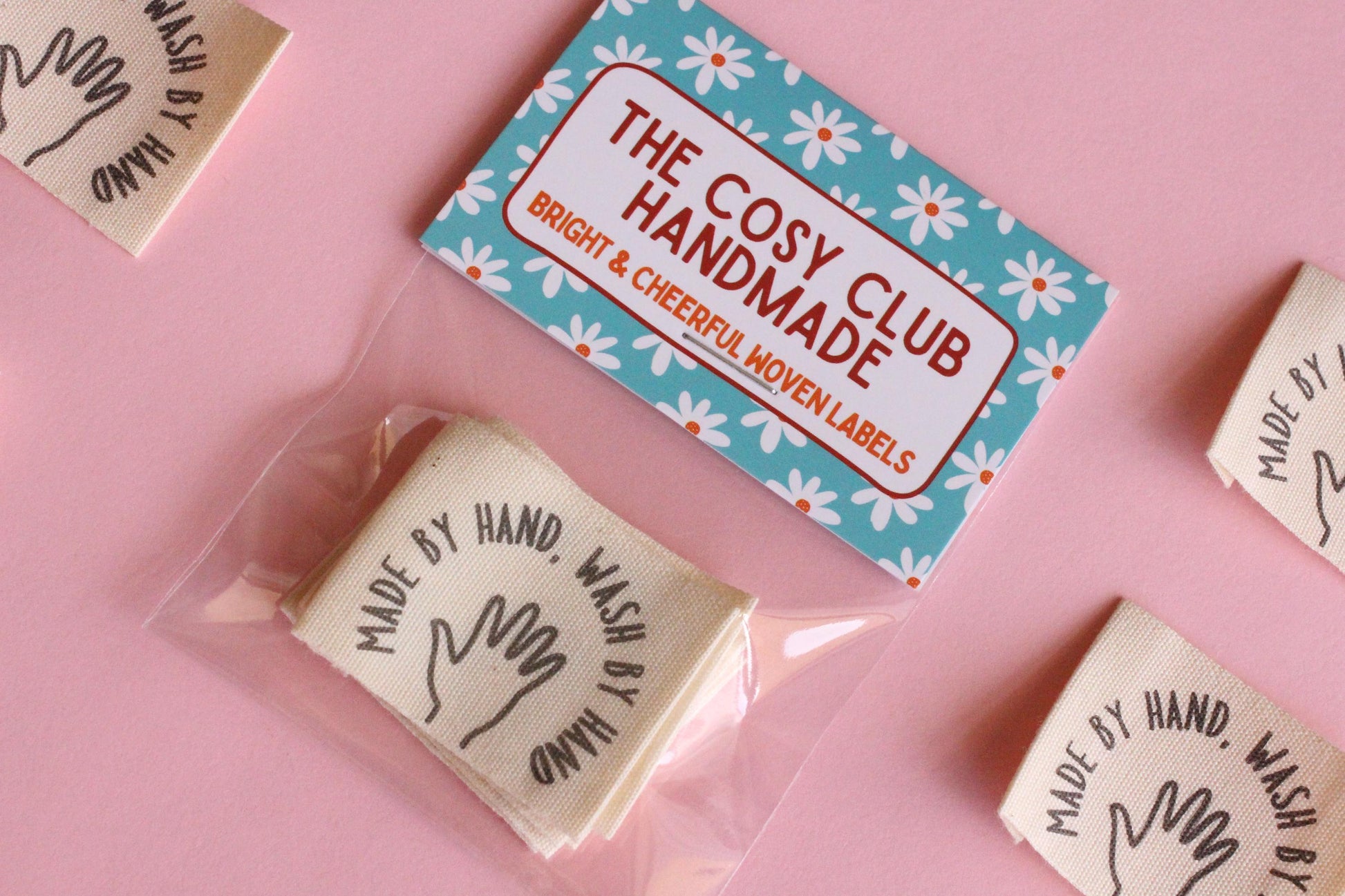 Organic Cotton Sewing Labels – Pack of 6 Unbleached “Made by Hand, Wash by Hand” Tags, Eco-Friendly Labels for Knitting and Handmade Clothes - The Cosy Club Handmade