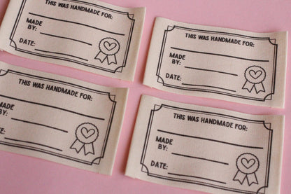 HANDMADE CERTIFICATE LABELS | Organic cotton sewing labels (6 Pack) - The Cosy Club Handmade