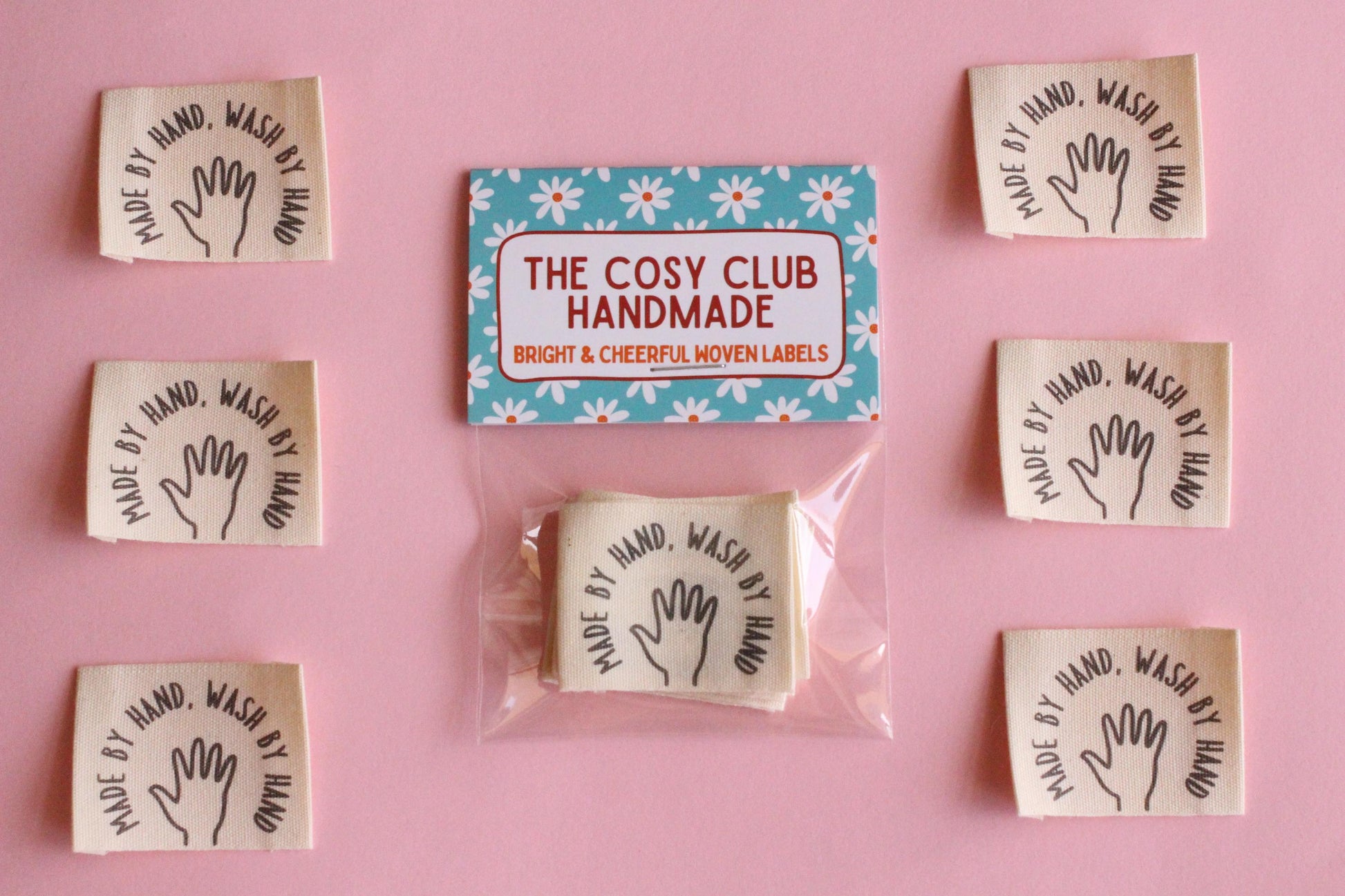 Organic Cotton Sewing Labels – Pack of 6 Unbleached “Made by Hand, Wash by Hand” Tags, Eco-Friendly Labels for Knitting and Handmade Clothes - The Cosy Club Handmade