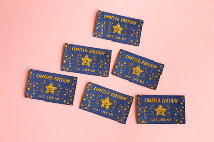 LIMITED EDITION | JUST LIKE ME Gold Star Flat Woven Sewing Labels (5 Pack) - The Cosy Club Handmade