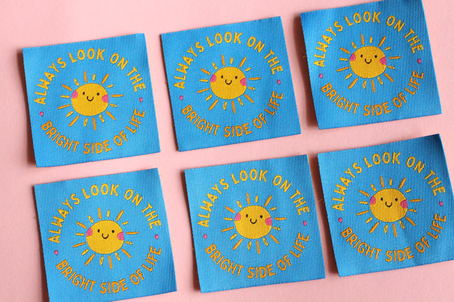 Woven Sewing Labels – Pack of 5 “Always Look On The Bright Side of Life” Tags, Cute Fabric Clothing Labels for Handmade Sewing Projects - The Cosy Club Handmade