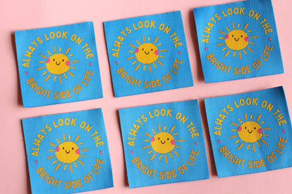 Woven Sewing Labels – Pack of 5 “Always Look On The Bright Side of Life” Tags, Cute Fabric Clothing Labels for Handmade Sewing Projects - The Cosy Club Handmade