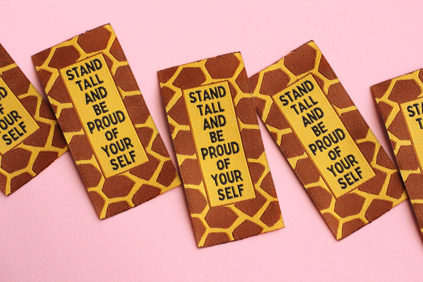 Giraffe Woven Sewing Labels – Pack of 5 “Stand Tall and Be Proud of Yourself” Tags, Fun Clothing Labels for Handmade Clothes, Quilting - The Cosy Club Handmade