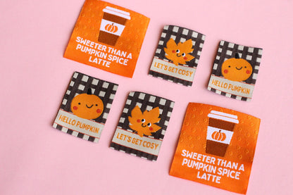 AUTUMN / FALL SPECIAL PACK | Pumpkin Themed Mixed Pack of Woven Sewing Labels (6 Pack) - The Cosy Club Handmade