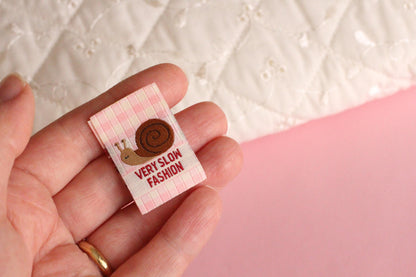 Funny Woven Sewing Labels – Pack of 6 Snail & Sloth “Very Slow Fashion” Tags, Labels for Quilting, Knitting and Crochet - The Cosy Club Handmade