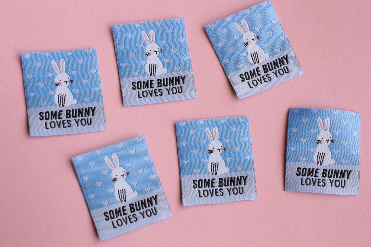 SOME BUNNY LOVES YOU | Bunny Rabbit Flat Woven Sewing Labels (5 Pack) - The Cosy Club Handmade