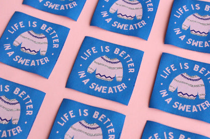 Winter Woven Sewing Labels – Pack of 5 Cosy Labels “Life is Better in a Sweater” Tags, Fun Clothing Labels for Handmade Projects, Knitting - The Cosy Club Handmade