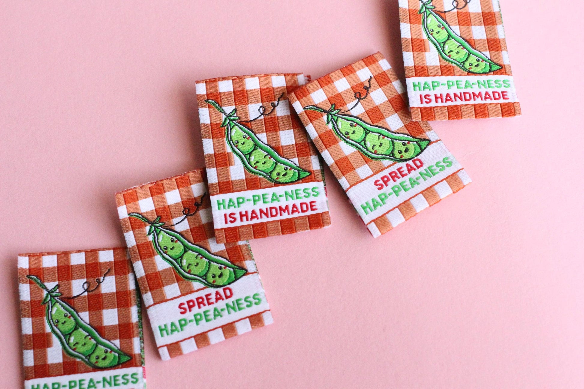 Gingham Woven Sewing Labels – Pack of 6 “Hap-Pea-Ness Is Handmade” Cute Tags, Fun Fabric Labels for Knitting, Quilting & Handmade Clothes - The Cosy Club Handmade