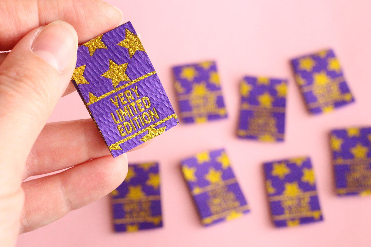 Purple & Gold Star Woven Sewing Labels:  "Very Limited Edition" Clothing Tags (Pack of 6) Labels for handmade projects, gifts, quilting tags - The Cosy Club Handmade