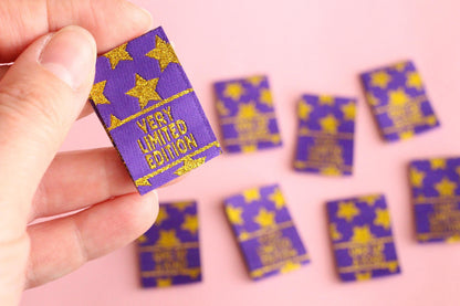 Purple & Gold Star Woven Sewing Labels:  "Very Limited Edition" Clothing Tags (Pack of 6) Labels for handmade projects, gifts, quilting tags - The Cosy Club Handmade