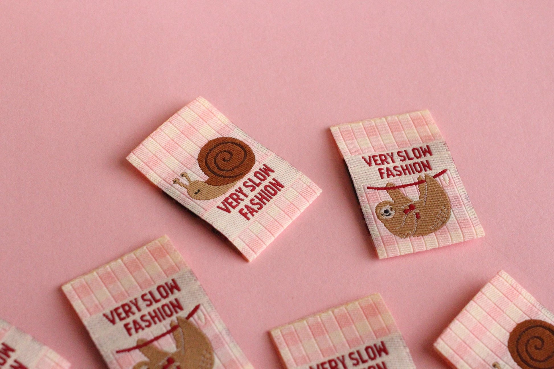 Funny Woven Sewing Labels – Pack of 6 Snail & Sloth “Very Slow Fashion” Tags, Labels for Quilting, Knitting and Crochet - The Cosy Club Handmade