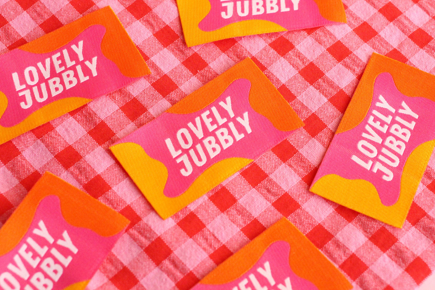 Colorful Woven Sewing Labels – Pack of 5 “Lovely Jubbly” Tags, Fun Clothing Labels for Handmade Clothes, Quilting & Sewing Projects - The Cosy Club Handmade