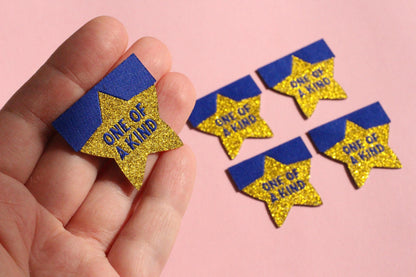 Star Sewing Labels: Metallic Gold "One of a Kind" Woven Tags (Pack of 4), Interfaced | Woven Sewing Labels for Handmade Gifts and Projects - The Cosy Club Handmade