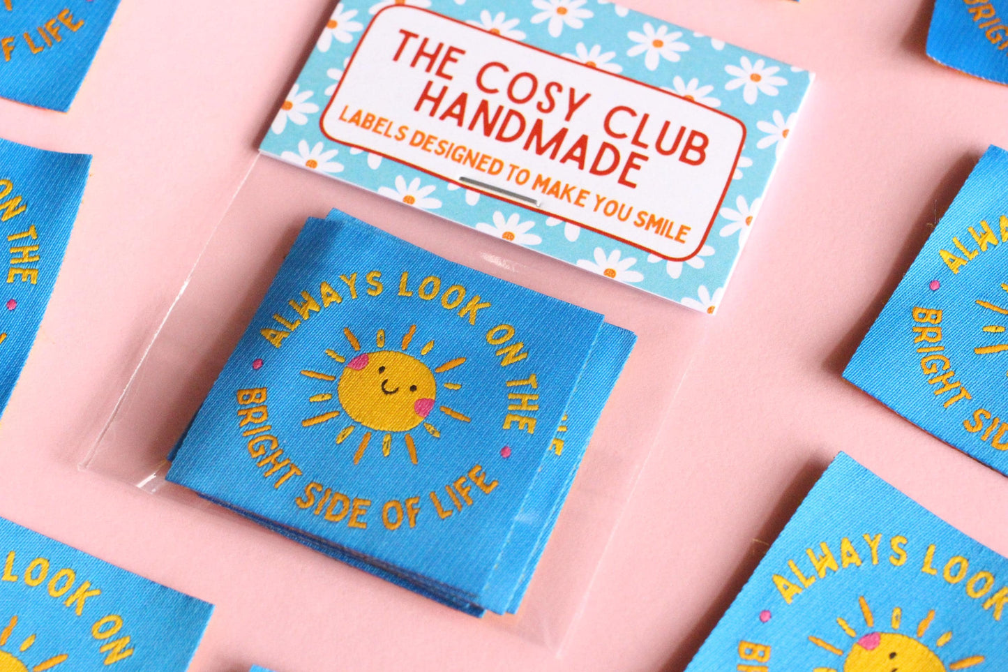 Woven Sewing Labels – Pack of 5 “Always Look On The Bright Side of Life” Tags, Cute Fabric Clothing Labels for Handmade Sewing Projects - The Cosy Club Handmade