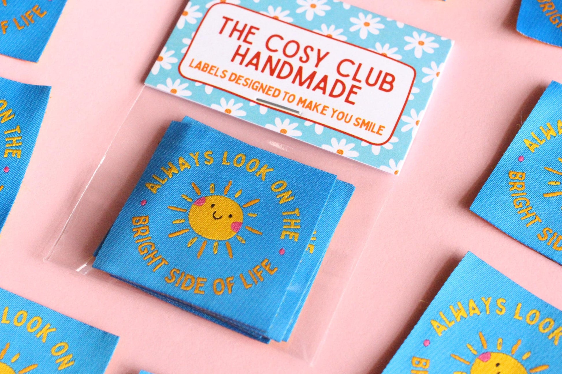 Woven Sewing Labels – Pack of 5 “Always Look On The Bright Side of Life” Tags, Cute Fabric Clothing Labels for Handmade Sewing Projects - The Cosy Club Handmade