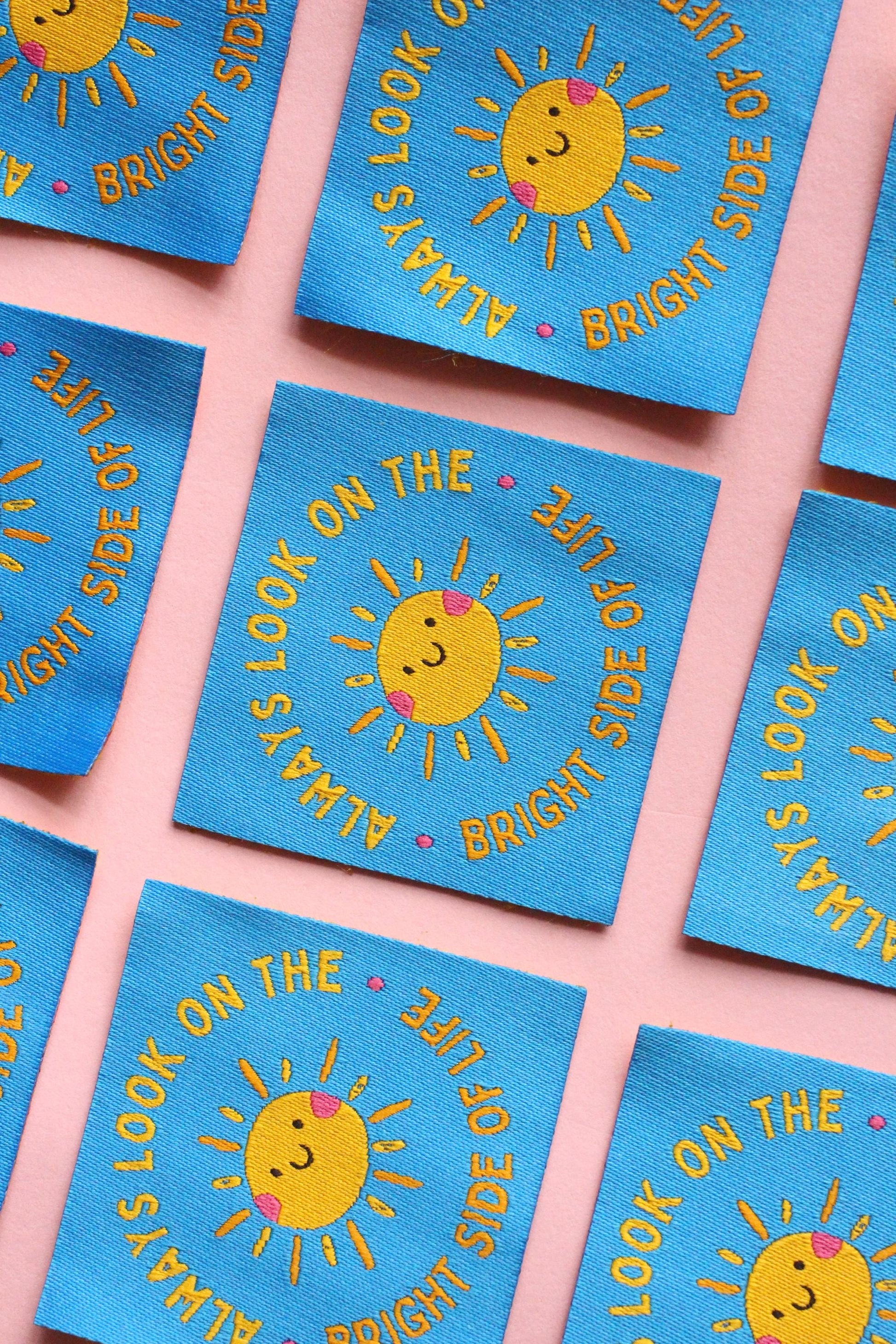 Woven Sewing Labels – Pack of 5 “Always Look On The Bright Side of Life” Tags, Cute Fabric Clothing Labels for Handmade Sewing Projects - The Cosy Club Handmade