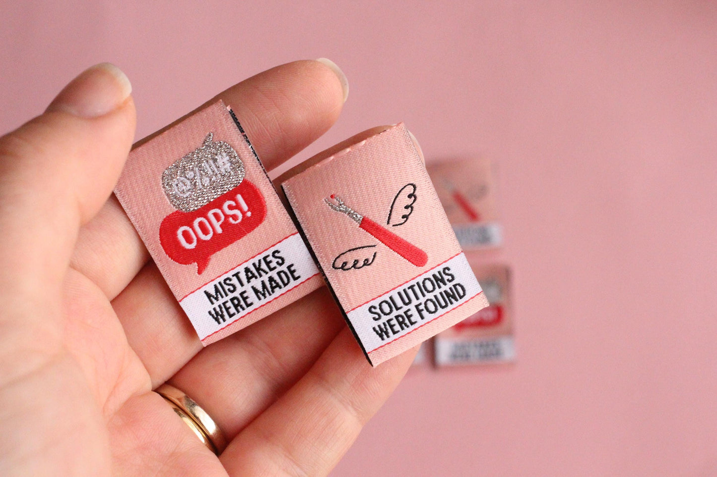 Seam Ripper Sewing Labels "Mistakes Were Made / Solutions Were Found" Funny Tags (Pack of 6) Super Soft Woven Labels for Handmade Projects - The Cosy Club Handmade