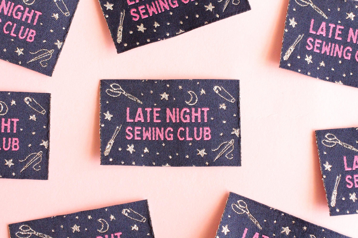 Woven Sewing Labels – Pack of 5 Silver Navy “Late Night Sewing Club” Tags, Fun Clothing Labels for Handmade Clothes, Tags for Handmade - The Cosy Club Handmade