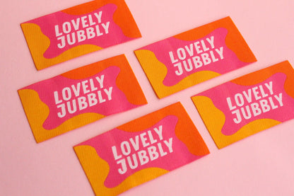 Colorful Woven Sewing Labels – Pack of 5 “Lovely Jubbly” Tags, Fun Clothing Labels for Handmade Clothes, Quilting & Sewing Projects - The Cosy Club Handmade