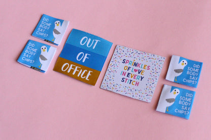 SEASIDE PACK | Beach-Themed Woven Sewing Labels: Seaside Pack of 6 cute fabric tags for handmade projects, fun summer clothes labels - The Cosy Club Handmade
