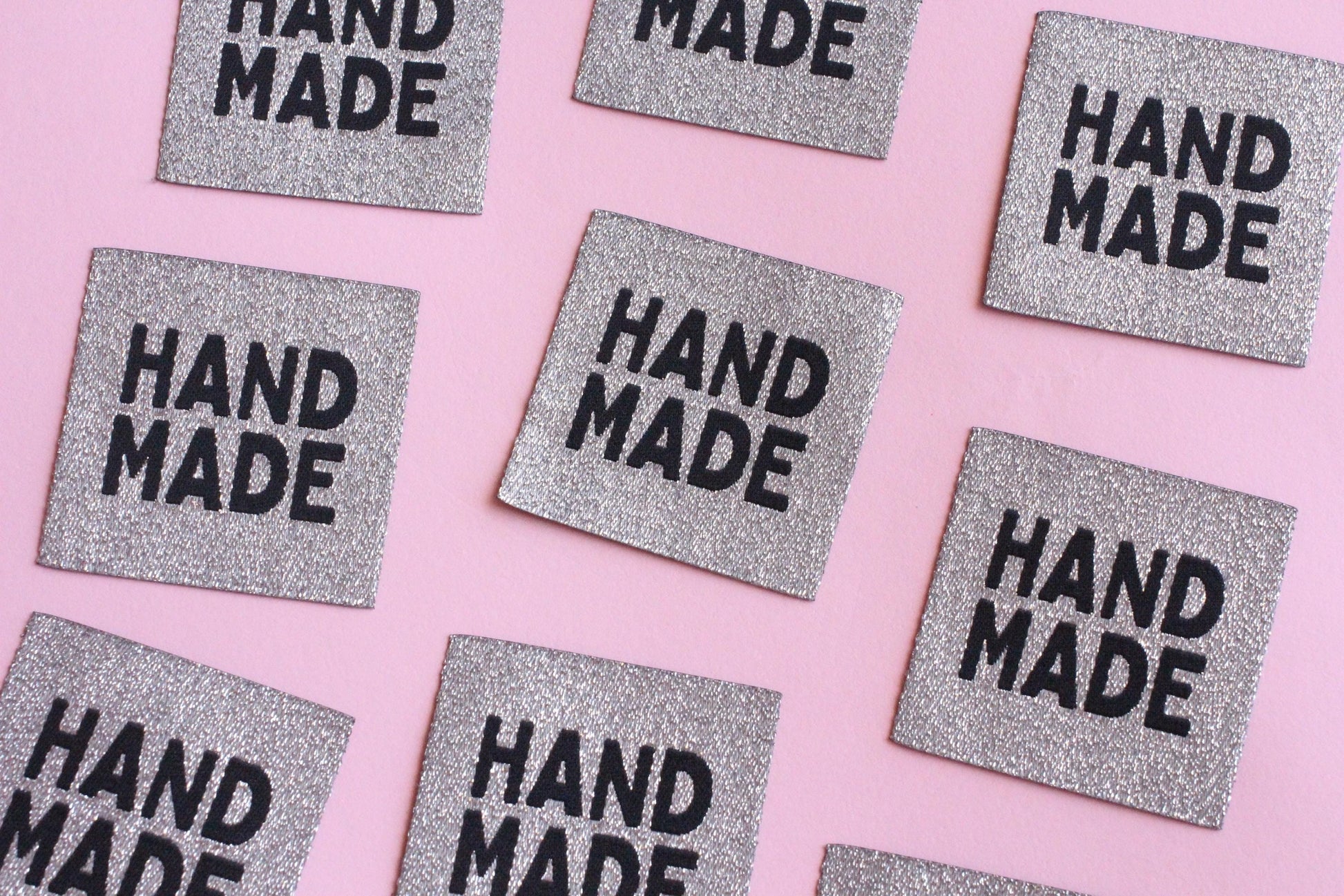 Metallic Silver "HANDMADE" Woven Sewing Labels - Pack of 5 labels for handmade projects, Super sparkly fabric labels for knitting, crochet - The Cosy Club Handmade