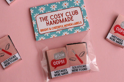 Seam Ripper Sewing Labels "Mistakes Were Made / Solutions Were Found" Funny Tags (Pack of 6) Super Soft Woven Labels for Handmade Projects - The Cosy Club Handmade