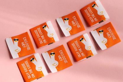 Funny Woven Sewing Labels – Pack of 6 Silly Goose “EXGOOSE ME?” "Silly Goose on the Loose" Tags, Fabric Labels for Handmade Clothes Quilting - The Cosy Club Handmade