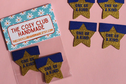 Star Sewing Labels: Metallic Gold "One of a Kind" Woven Tags (Pack of 4), Interfaced | Woven Sewing Labels for Handmade Gifts and Projects - The Cosy Club Handmade