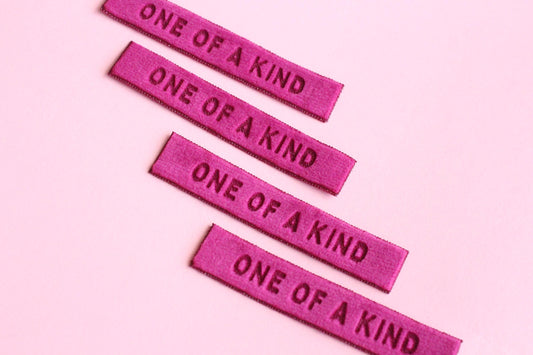 Velvet labels for handmade clothes | Pack of 4 berry pink velvet sewing labels "One of a Kind" | Super soft velvet tags for handmade items - The Cosy Club Handmade