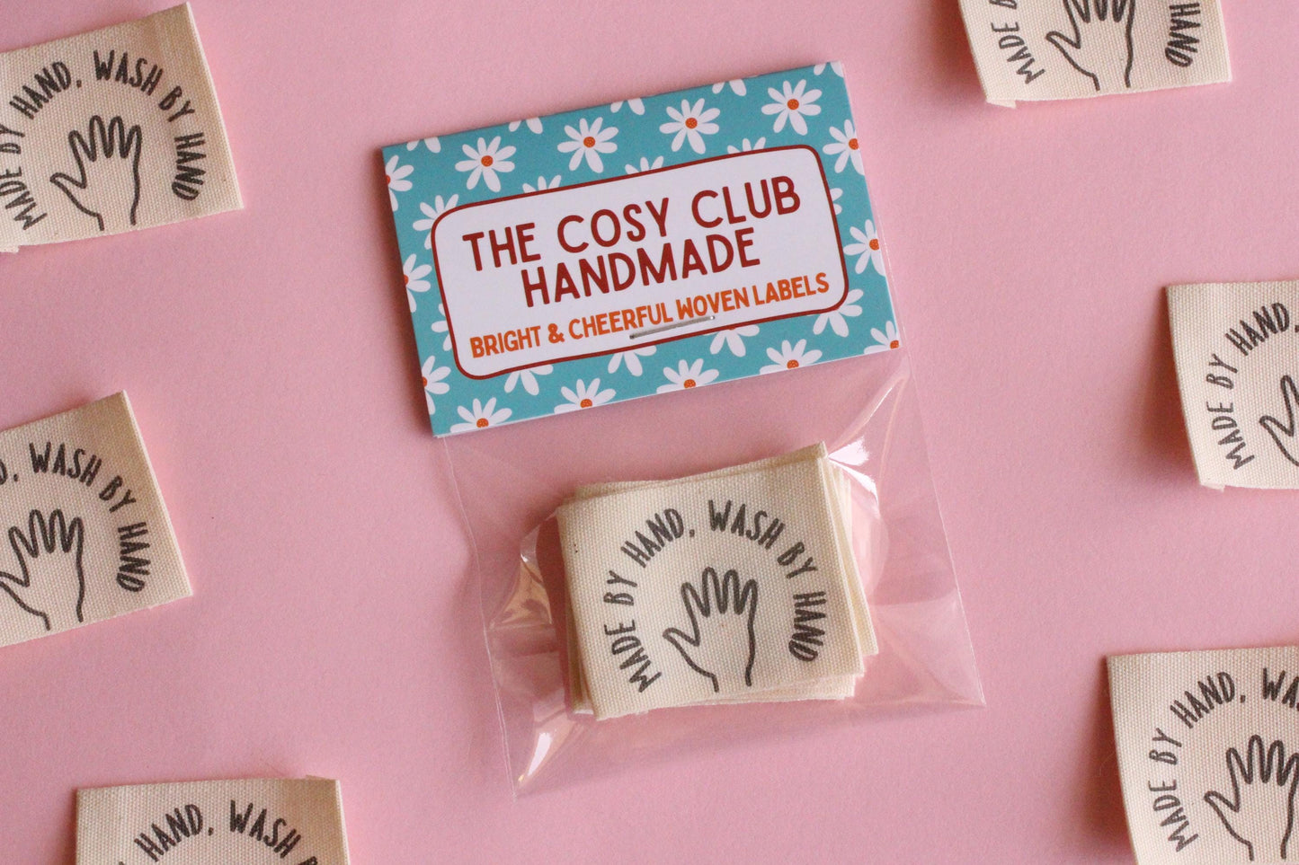 Organic Cotton Sewing Labels – Pack of 6 Unbleached “Made by Hand, Wash by Hand” Tags, Eco-Friendly Labels for Knitting and Handmade Clothes - The Cosy Club Handmade