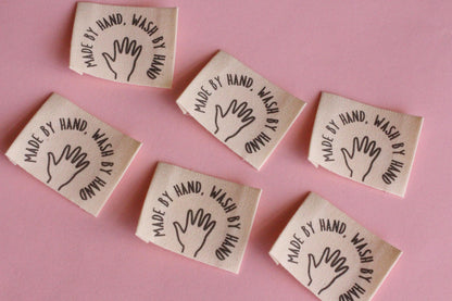 Organic Cotton Sewing Labels – Pack of 6 Unbleached “Made by Hand, Wash by Hand” Tags, Eco-Friendly Labels for Knitting and Handmade Clothes - The Cosy Club Handmade