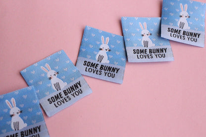 SOME BUNNY LOVES YOU | Bunny Rabbit Flat Woven Sewing Labels (5 Pack) - The Cosy Club Handmade