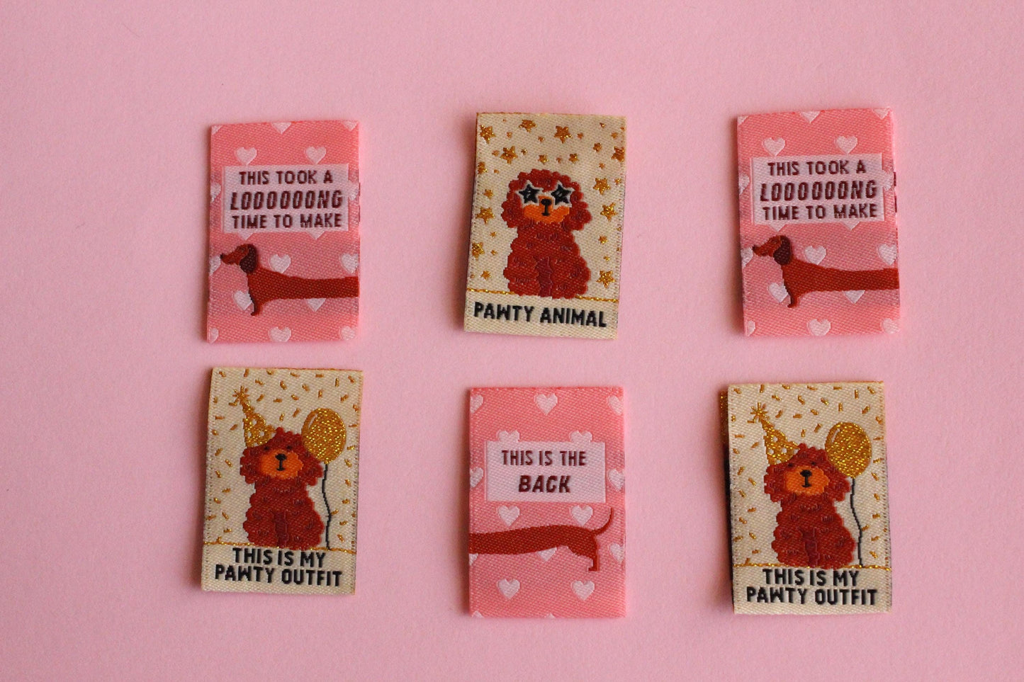 DOGGY BAG | Dog Woven Sewing Labels, Pack of 6 woven labels for handmade projects, perfect for dog lovers, crafts, quilting, crochet, knit - The Cosy Club Handmade